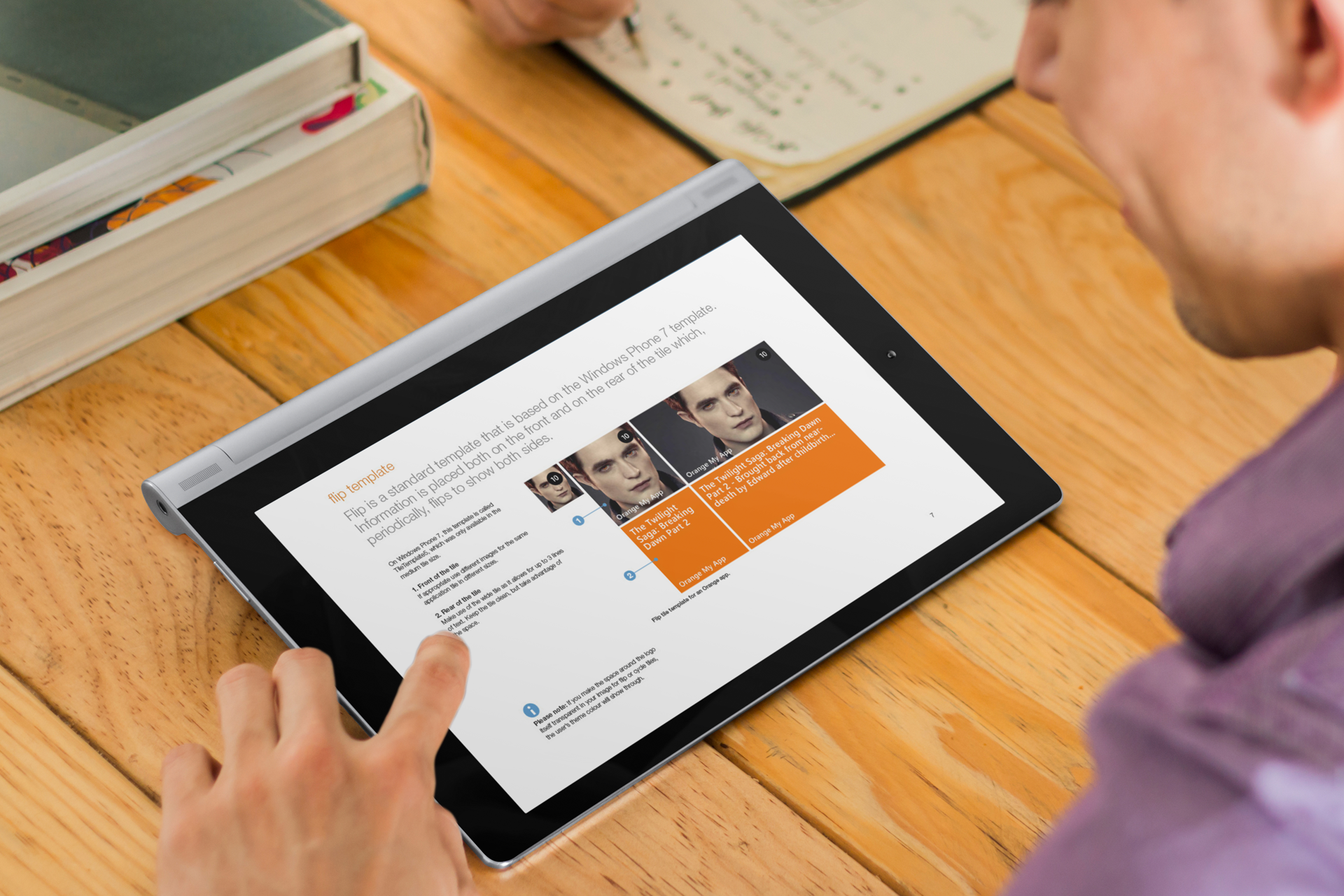 Orange Windows 8 guideline mock up on a tablet